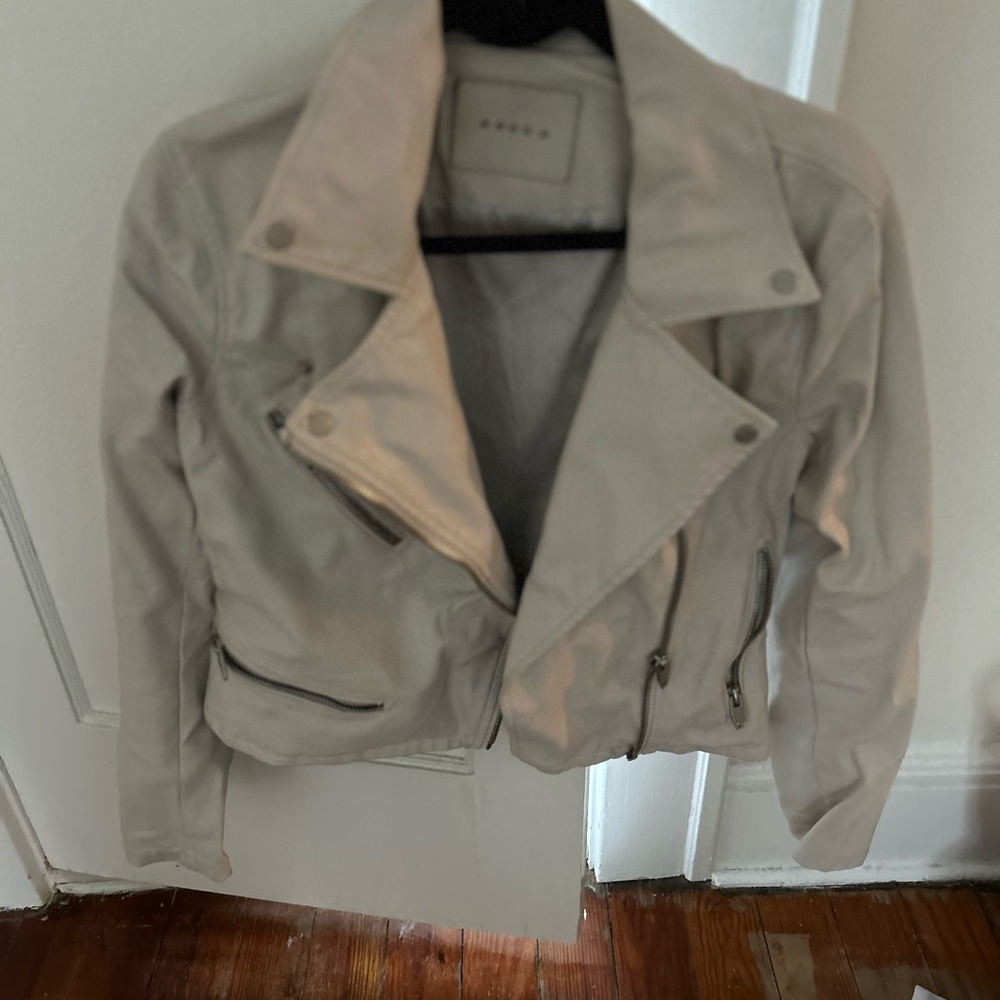 Blank NYC Cream Leather Biker Jacket